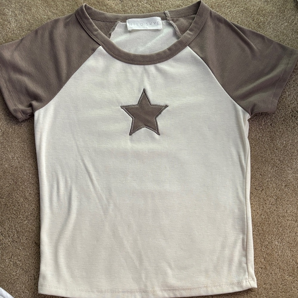 Women's Star Crop Top - Cream and Brown
